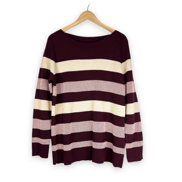 Market & Spruce Sweaters - Market & Spruce sweater XXL burgundy stripe waffle weave pullover crew NEW